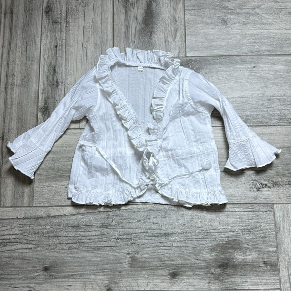 Bug Zoo Girls White Ruffled Long Sleeve Cotton Wrap Top Size Toddler 1 year